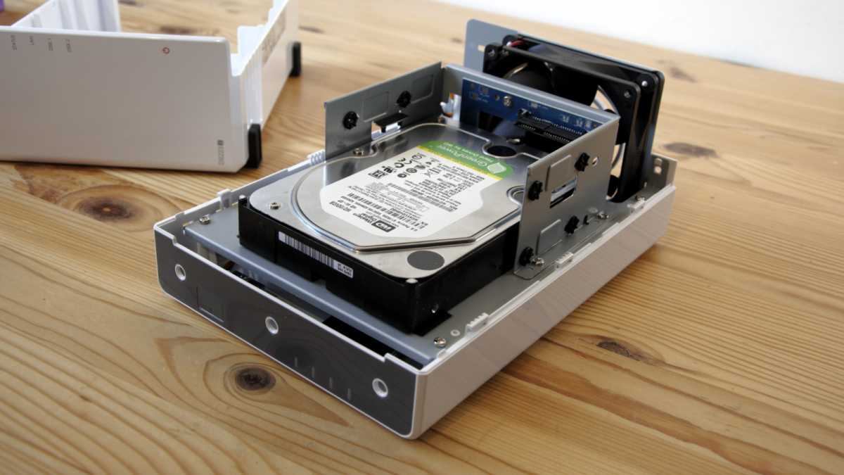 Synology DiskStation DS223j disassembled with drive installed