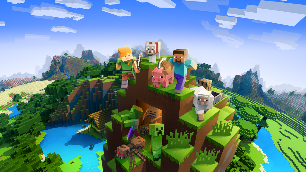 Konceptbild på flera karaktärer ur spelet Minecraft