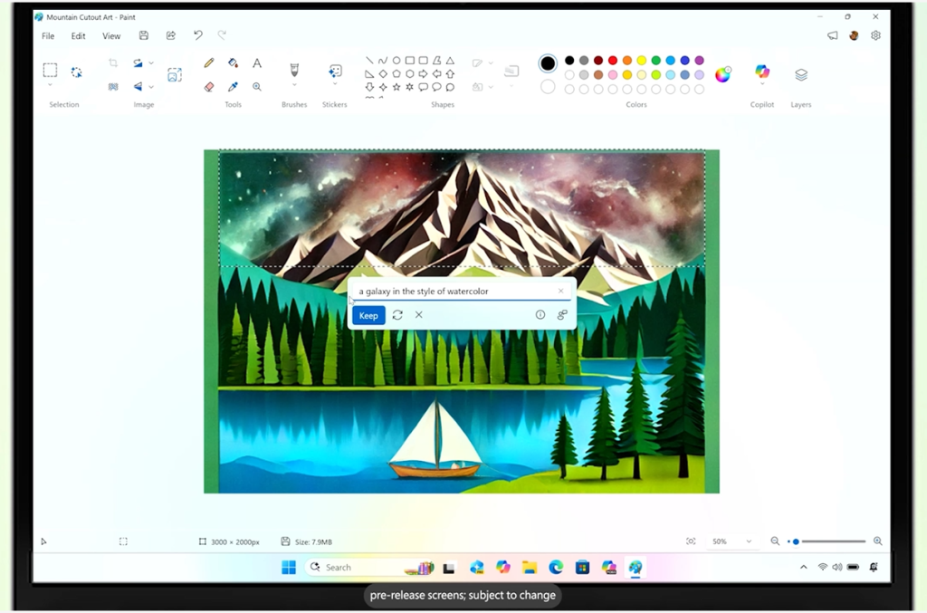Microsoft Windows AI Paint generative fill