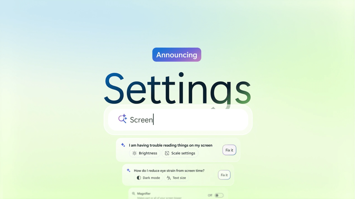 WIndows Settings agentic AI